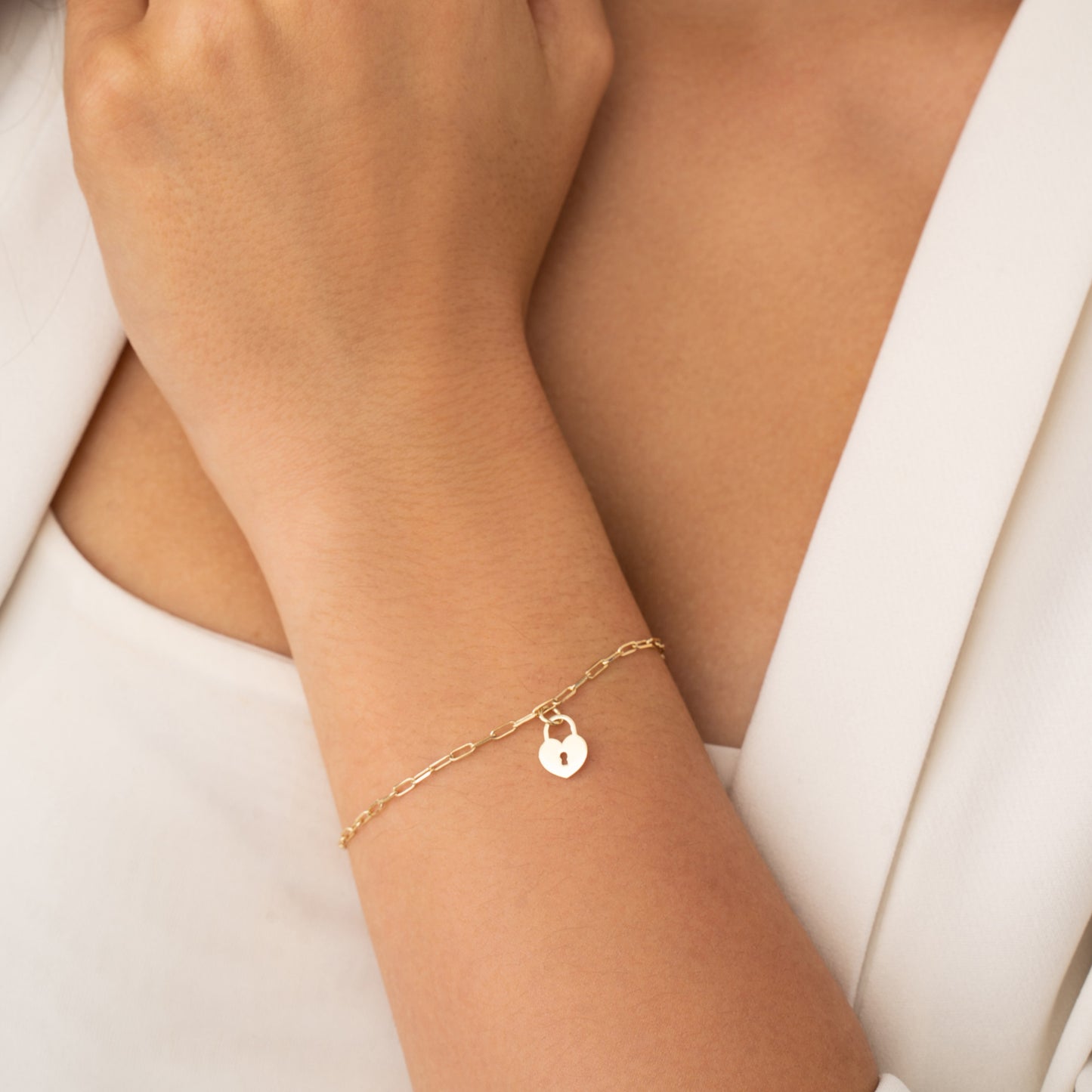 14k Gold Heart Lock Bracelet