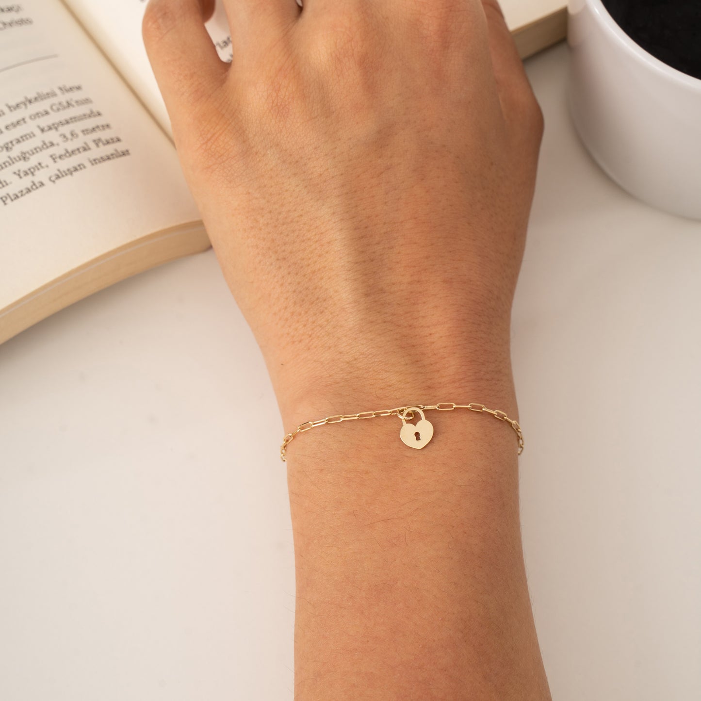 14k Gold Heart Lock Bracelet